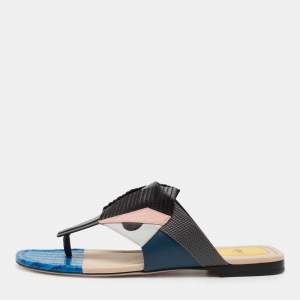 Fendi Multicolor Leather Bug Monster Thong Sandals Size 39