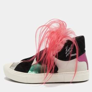 Pre Owned Fendi Multicolor Leather, Suede and Fur Karlito Sneakers Size 40