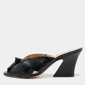 Fendi Black Leather Bow FF Karligraphy Slide Sandals Size 38