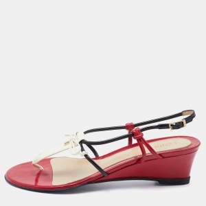 Fendi Multicolor Patent Leather Strappy Wedge Sandals Size 37.5