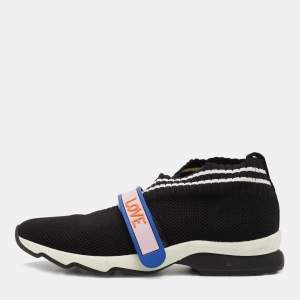 Pre Owned Fendi Black Knit Fabric Rockoko Slip On Sneakers Size 39