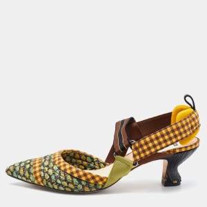 Pre Owned Fendi Multicolor Fabric Colibri Pointed Toe Slingback Pumps Size 41