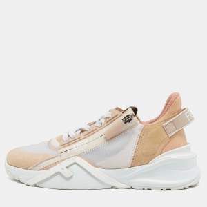 Fendi Pink/White Suede and Fabric  Flow Low Top Sneakers Size 39