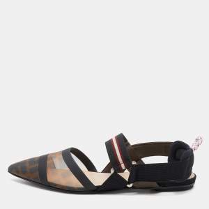 Fendi Black/Brown Zucca Mesh and Fabric Colibri Slingback Flats Size 37.5