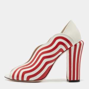 Fendi White/Red Striped Leather Peep Toe Pumps Size 40