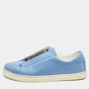 Pre Owned Fendi Blue Leather Rockoko Slip On Sneakers Size 40
