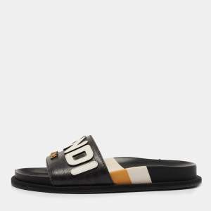 Fendi Black Leather Roma Slide Flats Size 36.5