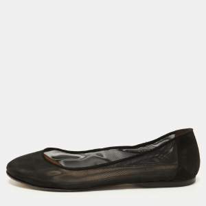 Pre Owned Fendi Black Mesh and Suede Ballet Flats Size 40