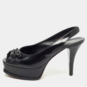 Pre Owned Fendi Black Patent Leather Fendista Platform Slingback Pumps Size 37