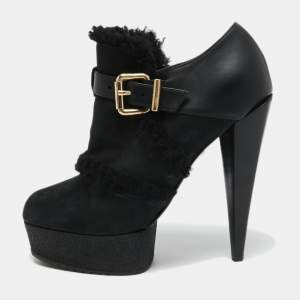Pre Owned Fendi Black Nubuck and Leather Platform Booties Size 38 