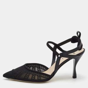 Fendi Black Mesh and Leather Colibri Lite Slingback Pumps Size 40