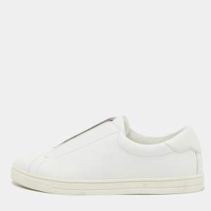 Pre Owned Fendi White Leather and Logo Knit Fabric Rockoko Slip On Sneakers Size 39