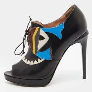 Pre Owned Fendi Multicolor Leather Monster Peep Toe Ankle Booties Size 38