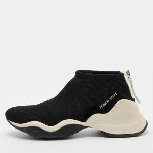 Pre Owned Fendi Black Knit Fabric and Suede FFluid Jacquard Sneakers Size 38