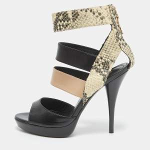 Fendi Tricolor Leather and Python Ankle Strap Platform Sandals Size 38