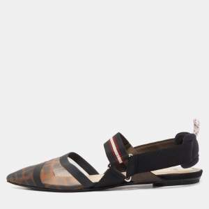 Fendi Black/Brown Zucca Mesh and Canvas Colibri Slingback Flats Size 39