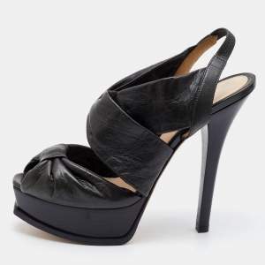Fendi Green Leather Bow Peep Toe Slingback Platform Sandals Size 40