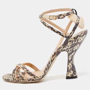 Pre Owned Fendi Black/Beige Python Strappy Sandals Size 37