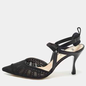 Fendi Black Lace and Leather Colibri Lite Slingback Pumps Size 37