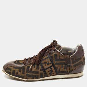 Pre Owned Fendi Brown Zucca Canvas and Leather Low Top Sneakers Size 39