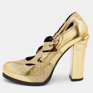 Pre Owned Fendi Metallic Gold Perforated Leather Platform Booties Size 41