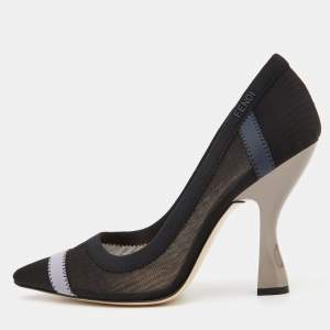 Fendi Black/Grey Mesh Colibri Pointed Toe Pumps Size 38
