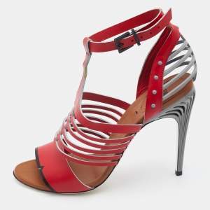 Fendi Red/Blue Leather Tiffany Ankle Strap Sandals Size 41