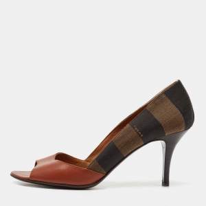 Fendi Tricolor Leather and Pequin Canvas Open Toe Pumps Size 39