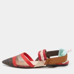 Fendi Multicolor Leather and Mesh Colibri  Slingback Sandals Size 37