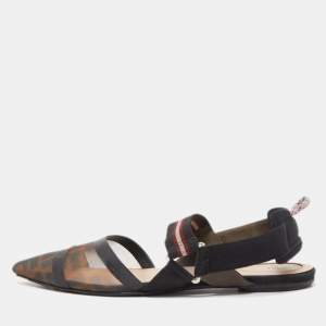 Fendi Black Mesh and Fabric Colibri Slingback Flat Sandals Size 40