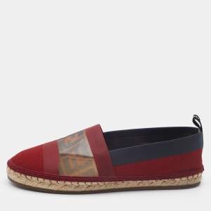 Pre Owned Fendi Multicolor Mesh, Leather And Canvas Espadrille Flats Size 39