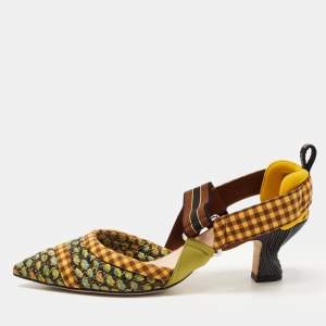 Pre Owned Fendi Multicolor Fabric Colibri Slingback Pumps Size 38.5