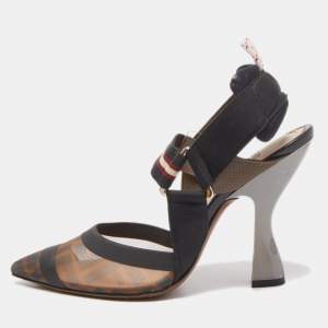 Pre Owned Fendi  Multicolor Mesh and Canvas Colibri Slingback Pumps Size 35