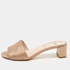 Fendi Beige Satin Logo Slides Size 35