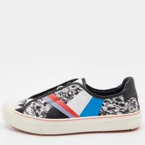 Pre Owned Fendi Multicolor Printed Leather Flynn Sneakers Size 38