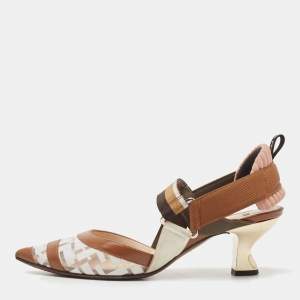Pre Owned Fendi Brown/Transparent PVC and Leather Colibri Slingback Pumps Size 37