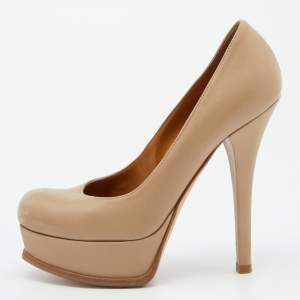 Pre Owned Fendi Beige Leather Fendista Platform Pumps Size 38