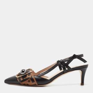 Fendi Brown/Black Leather Slingback Pumps Size 37