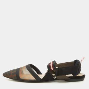 Fendi Brown/Black Zucca Mesh and Leather Colibri Slingback Flats Size 37.5