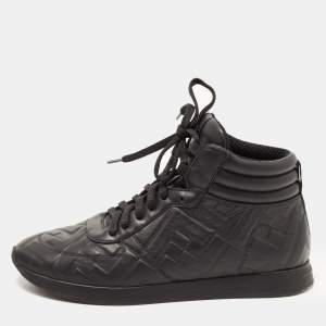 Pre Owned Fendi Black Leather FF High Top Sneakers Size 38