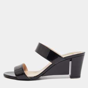 Fendi Black Patent Leather Wedge Slide Sandals Size 41