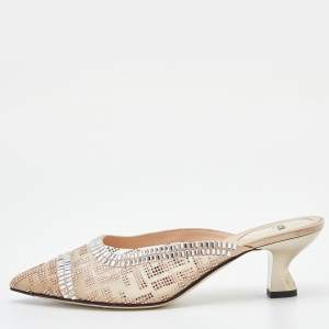 Pre Owned Fendi Pink Mesh Crystal Embellished Colibrì Pointed Toe Mules Size 38.5