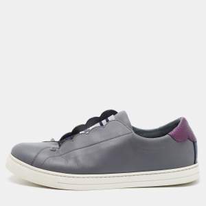 Pre Owned Fendi Grey Leather Rockoko Slip On Sneakers Size 39