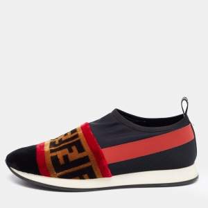 Pre Owned Fendi Multicolor Velvet and Fabric Runaway Sneakers Size 36