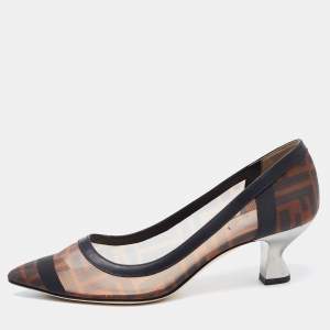 Fendi Black/Brown Mesh And Leather Trim Colibri Pointed Toe Pumps Size 37