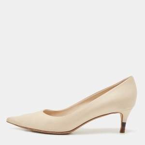 Pre Owned Fendi Beige Leather Pointed Toe Pumps Size 36