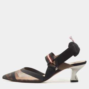 Pre Owned Fendi Multicolor Mesh and Canvas Colibri Slingback Pumps Size 39 