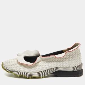 Pre Owned Fendi White Leather Ruffle Trim Slip On Sneakers Size 39