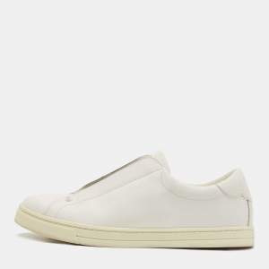 Pre Owned Fendi White Leather And Brown FF Knit Fabric Rockoclick Low Top Sneakers Size 38