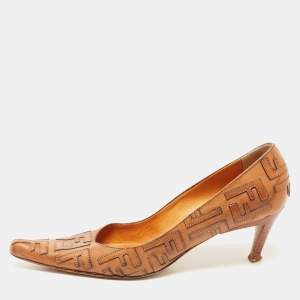 Pre Owned Fendi Brown Leather FF Pointed Toe Pumps Size 37